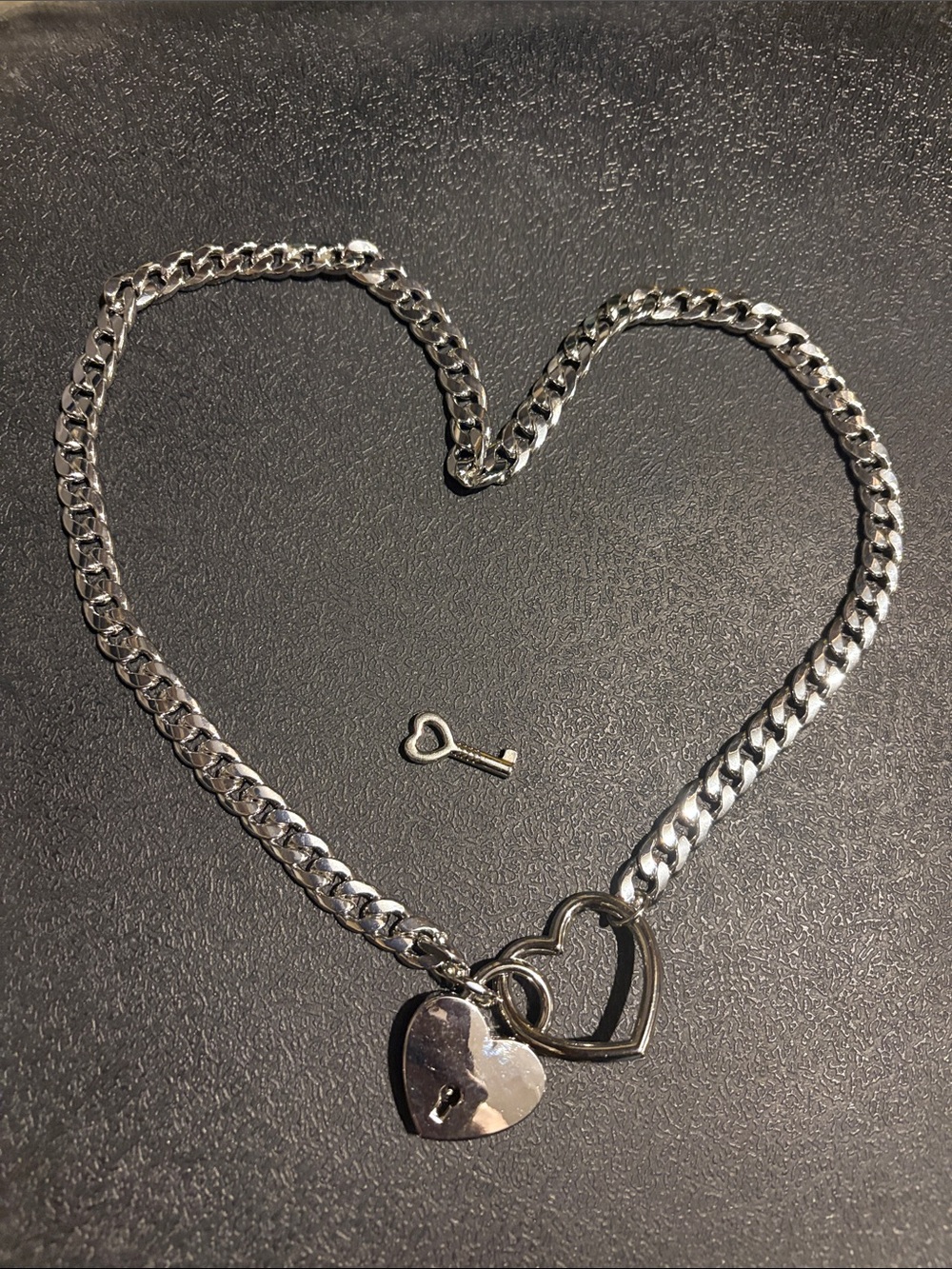 Silver Heart Lock Pendant Necklace with Key Charm